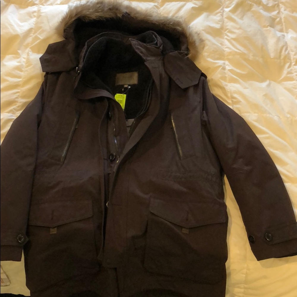 Mens COACH Down Sherpa lined down jacket fur trim